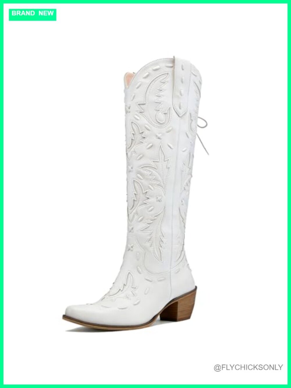 Meefit Lace Up Cowboy Boots Women Knee High Western Boots Snip Toe